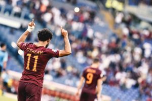 Mohamed Salah of Roma celebrates after scoring his side's fourth goal 