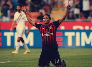 MILAN, ITALY - AUGUST 21: Carlos Bacca of AC ilan celebrates his second goal during the Serie A match between AC Milan and FC Torino 