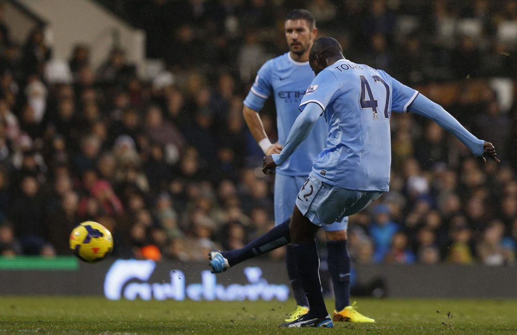 Yaya Toure hits these so hard that even Kolarov gets a bit envious.